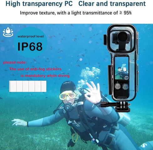 حافظة PCTC 45M (147ft) مقاومة للماء لـ DJI Osmo Pocket 3، غطاء حماية للغوص تحت الماء مع دعامة خوذة وملحقات دعامة 1/4 in Saudi Arabia