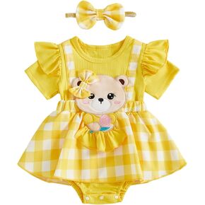 Summer Baby Girl Clothes Short Sleeve Romper Dresses Newborn Onesie Embroidery Bear Bodysuits Infant Girl Outfit in Saudi Arabia