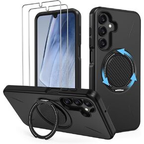 for Galaxy-A15-5G Phone Case: with 2X Screen Protectors for Samsung A15 5G Case, 360° Rotatable Stand, Military-Grade Dual-Layer Protection, Slim Fit Funda para for Samsung A15 5G, Black in Saudi Arabia