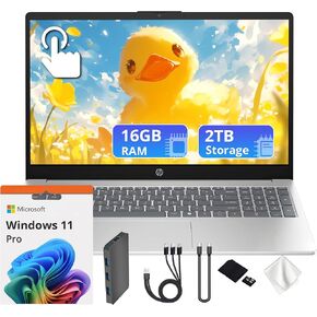 HP 15.6" FHD Touchscreen Laptop, Intel 10-Core i5-1334U, 16GB RAM, 1.5TB Storage (512GB SSD+1TB Docking Station Set), Intel Graphics, Copilot, Number Pad, 720p Webcam, Wi-Fi 6, Win 11 Pro, Silver in Kuwait