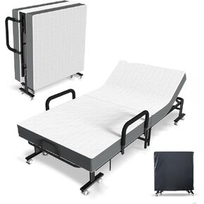 Folding Guest Bed with Mattress and 6 Position Adjustable Backrest for Adults, Metal Folding Trundle Bed, Office Nap, Lunch Break, Comes with Folding Bed for Convenient Storage in Saudi Arabia