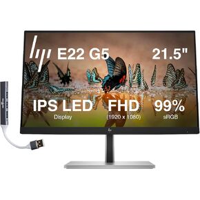شاشة HP E22 G5 مقاس 22 بوصة FHD IPS مع وقت استجابة 5 مللي ثانية، مضادة للتوهج، خالية من الوميض، حامل VESA (100 × 100 مم)، منفذ عرض، HDMI وموسع منفذ USB Dockztorm، أسود/فضي (6N4E8AA#ABA) in Kuwait