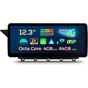 XTRONS 12.3 Inch Android 14 Car Stereo for Mercedes-Benz GLK-Class X204 (2008-2012) NTG4.0 System, IPS Touch Screen 4+64GB Global 4G Car Radio GPS Navigation Support Wireless CarPlay Android Auto in Kuwait