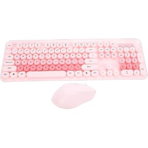 Yunir Wireless Keyboard and Mouse Combo, 104 Keys Retro Typewriter Keyboard with Round Keycaps, 2.4GHz USB Cute Wireless Mouse for Computer, Desktop, Laptop and Computer (Pink) in Saudi Arabia