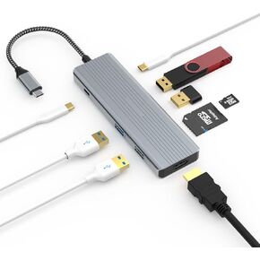 موزع USB C، محطة إرساء TOTU USB C 20w PD مع HDMI 4K، 2*USB 3.0 Type-A، محول محور USB C لنظام Windows، منفذ نقل بيانات USB C، 2*USB 2.0 Type-A، SD/TF in Kuwait