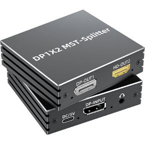 BolAAzuL MST DisplayPort Splitter to HDMI and DisplayPort Dual Monitor Adapter 1 in 2 Out DP Female to DP HDMI Female Splitter 4K@60Hz with Audio Out for Dual Monitors Extended Display - w/Power in Saudi Arabia