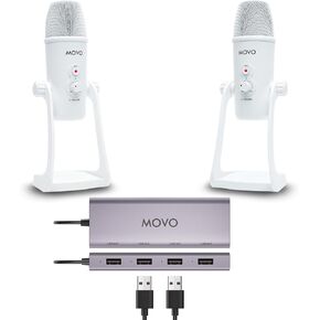 Movo USB Podcast Equipment Bundle for 2 – USB Interface with 2 UM700 Condenser Microphones – 4-Port Powered Hub for Streaming, Podcasting, Interviews (with 2 Microphones) in Saudi Arabia