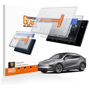 واقي شاشة LUWU لـ Tesla Model Y Juniper Premium/Performance 2025 2026 [مضاد لبصمات الأصابع] 16 بوصة أمامي و8 بوصة واقي شاشة زجاجي خلفي لملحقات Tesla 2026 Model Y - لامع in Kuwait