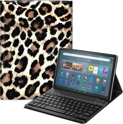 حافظة لوحة المفاتيح لجهاز Fire HD 10/10 Plus Tablet (الجيل الثالث عشر/الحادي عشر، إصدار 2023/2021، 10.1 بوصة) - غطاء حامل من جلد البولي يوريثان، لوحة مفاتيح بلوتوث قابلة للفصل، تصميم بقرة هايلاند لطيف واقٍ in Kuwait