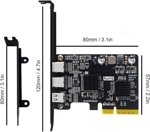 بطاقة توسيع فاباتر 3 منافذ PCIe إلى USB 3.0، محول وحدة تحكم محور PCIe USB3 للكمبيوتر المكتبي، 1 USB و2 نوع C، يدعم DisplayPort Video 4K 60HZ in Kuwait