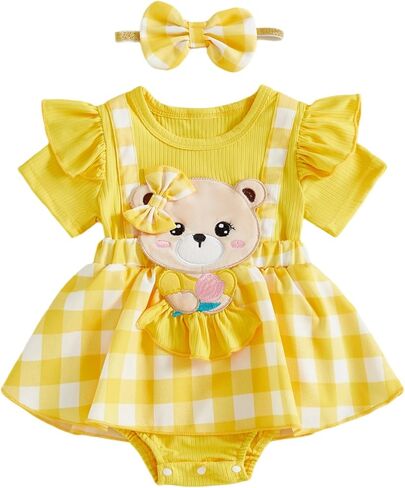 Summer Baby Girl Clothes Short Sleeve Romper Dresses Newborn Onesie Embroidery Bear Bodysuits Infant Girl Outfit in Saudi Arabia