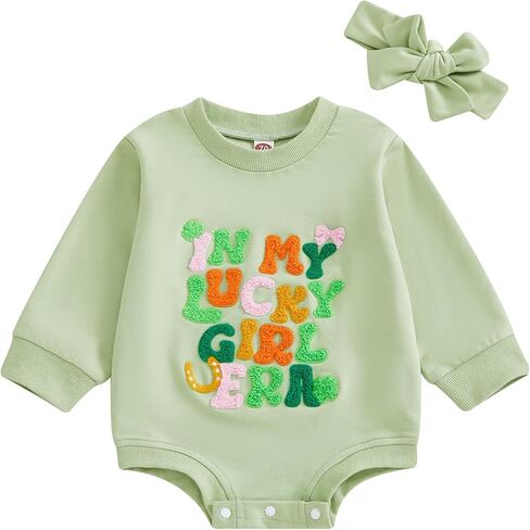 YINGISFITM Baby Boy Girl St Patricks Day Outfits Newborn Lucky Charm Sweatshirt Romper Clover Onesie Cute Spring Clothes in Saudi Arabia