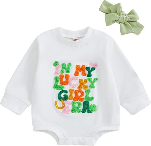 YINGISFITM Baby Boy Girl St Patricks Day Outfits Newborn Lucky Charm Sweatshirt Romper Clover Onesie Cute Spring Clothes in Saudi Arabia
