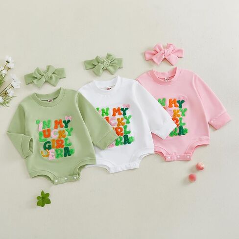 YINGISFITM Baby Boy Girl St Patricks Day Outfits Newborn Lucky Charm Sweatshirt Romper Clover Onesie Cute Spring Clothes in Saudi Arabia