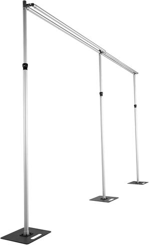 Backdrop Stand 118x236inch Double Crossbar Height Adjustable Heavy Duty Pipe Drape Kit Backdrop Support with Heavy Duty Metal Flat Base for Wedding Parties Events Decoration in Kuwait