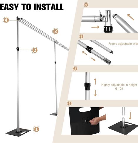Backdrop Stand 118x236inch Double Crossbar Height Adjustable Heavy Duty Pipe Drape Kit Backdrop Support with Heavy Duty Metal Flat Base for Wedding Parties Events Decoration in Kuwait