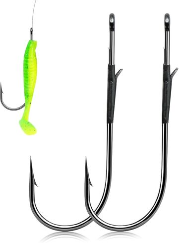 Baitholder Worm Hooks, 30 Pack 3X Long Shank Bait Holder Fish Hook Double Barbed for Bass FishingFreshwater Saltwater in Saudi Arabia