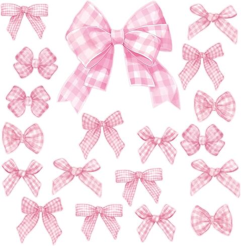 19 Pcs Large Coquette Bows Stickers 2 Sheets Coquette Room Decor Stickers Pink Plaid Bow Wall Decals 19.69 x 11.22 Inches Vinyl Peel and Stick Aesthetic Nursery Decor Wallpaper for Girls in Saudi Arabia