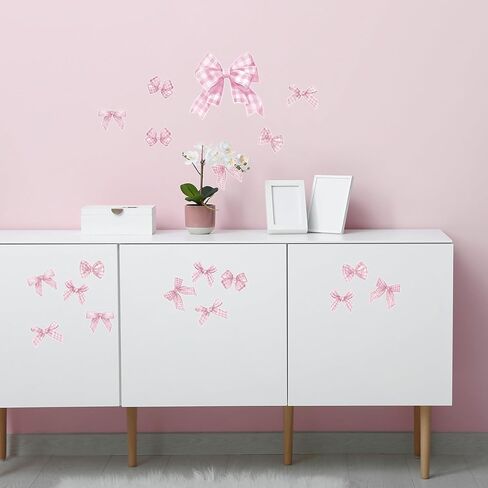19 Pcs Large Coquette Bows Stickers 2 Sheets Coquette Room Decor Stickers Pink Plaid Bow Wall Decals 19.69 x 11.22 Inches Vinyl Peel and Stick Aesthetic Nursery Decor Wallpaper for Girls in Saudi Arabia