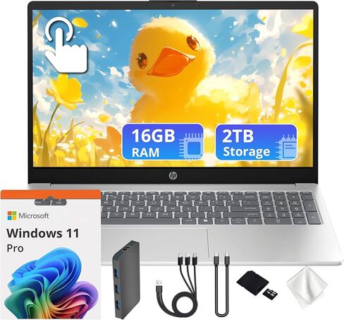 HP 15.6" FHD Touchscreen Laptop, Intel 10-Core i5-1334U, 16GB RAM, 1.5TB Storage (512GB SSD+1TB Docking Station Set), Intel Graphics, Copilot, Number Pad, 720p Webcam, Wi-Fi 6, Win 11 Pro, Silver in Kuwait