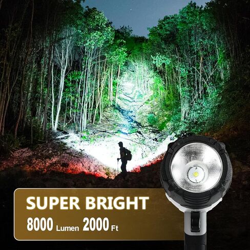 كشاف كشاف قابل لإعادة الشحن 800 لومن، مصباح كشاف LED فائق السطوع في الهواء الطلق، 5200 مللي أمبير في الساعة يدوم طويلاً، كشاف كشاف كبير محمول للقوارب والتخييم in Kuwait