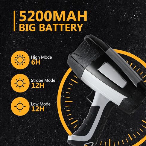كشاف كشاف قابل لإعادة الشحن 800 لومن، مصباح كشاف LED فائق السطوع في الهواء الطلق، 5200 مللي أمبير في الساعة يدوم طويلاً، كشاف كشاف كبير محمول للقوارب والتخييم in Kuwait