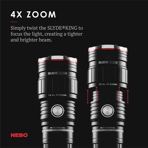 500 Lumen COB LED Work-Light and Flashlight, Red Light Mode and Red Flashing Light Mode, 4x Adjustable Zoom, Magnetic Base, No Need to Buy Batteries SLYDE KING is Rechargeable - NEBO 6726 Slyde King in Saudi Arabia