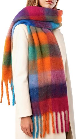 FURTALK Winter Scarf for Women, Oversized Plaid Chunky Thick Blanket Scarves Warm Colorful Cold Weather Long Wrap in Saudi Arabia