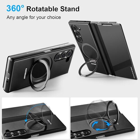 Case for Samsung Galaxy Z Fold 6,with MagSafe 360°Rotatable Magnetic Kickstand,Leather+Aluminum Metal Full Body Flip Phone Cover,Military Shockproof Grade Drop Proof for Galaxy Z Fold6(Black) in Saudi Arabia