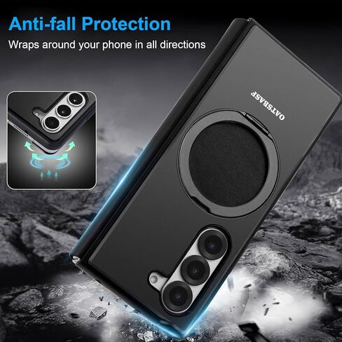 Case for Samsung Galaxy Z Fold 6,with MagSafe 360°Rotatable Magnetic Kickstand,Leather+Aluminum Metal Full Body Flip Phone Cover,Military Shockproof Grade Drop Proof for Galaxy Z Fold6(Black) in Saudi Arabia