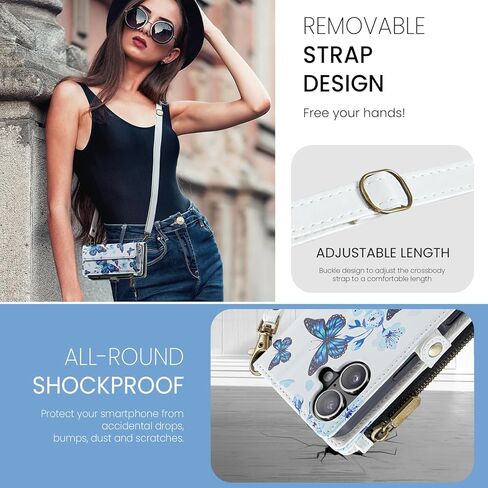 for iPhone 16 Plus Case Wallet with RFID Blocking Card Holder Colored Drawing PU Leather Magnetic Snap Flip Zipper Strap Wallet Phone Case Fit for iPhone 16 Plus,Aurora Butterfly in Saudi Arabia