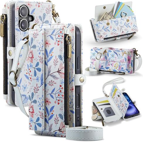 for iPhone 16 Plus Case Wallet with RFID Blocking Card Holder Colored Drawing PU Leather Magnetic Snap Flip Zipper Strap Wallet Phone Case Fit for iPhone 16 Plus,Aurora Butterfly in Saudi Arabia