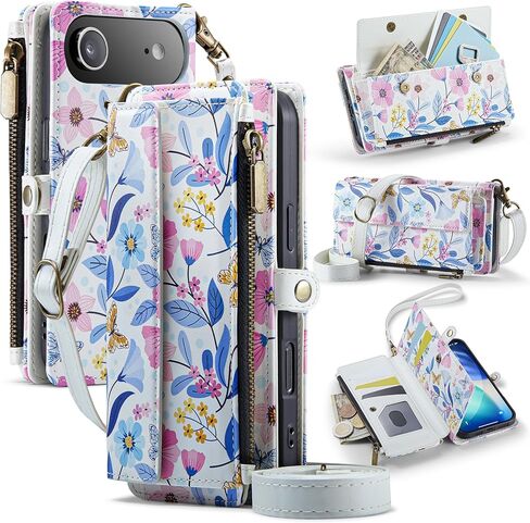 for iPhone 16 Plus Case Wallet with RFID Blocking Card Holder Colored Drawing PU Leather Magnetic Snap Flip Zipper Strap Wallet Phone Case Fit for iPhone 16 Plus,Aurora Butterfly in Saudi Arabia
