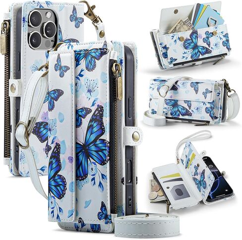 for iPhone 16 Plus Case Wallet with RFID Blocking Card Holder Colored Drawing PU Leather Magnetic Snap Flip Zipper Strap Wallet Phone Case Fit for iPhone 16 Plus,Aurora Butterfly in Saudi Arabia