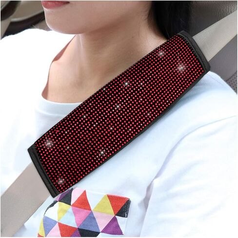 2 PCS Bling Car Seat Belt Shoulder Pads, Soft Leather Seatbelt Strap Protective Covers with Rhinestone, Universal Glitter Crystal Diamond Seat Belt Cushion for Women Girls (White) in Saudi Arabia