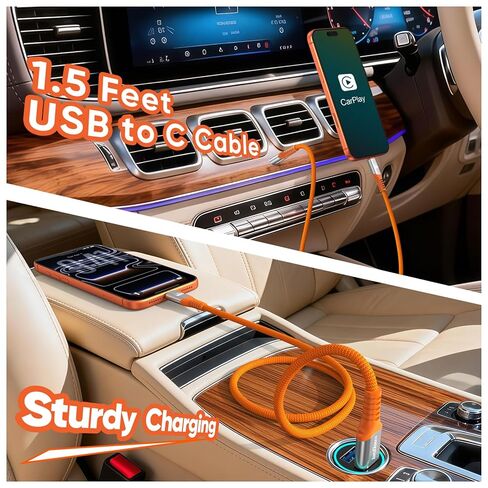كابل Android Auto USB بطول 1.5 قدم، سلك USB C معتمد من Carplay Auto للسيارة، نقل بيانات 3A/10 جيجابت في الثانية وشحن USB من النوع C 3.2 مجدول لهاتف Galaxy S25 S24 S23 وiPhone 17 16 15 وGoogle Pixel والمزيد in Kuwait