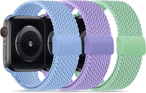 3 Pack Braided Magnetic Compatible with Kids Apple Watch Band 38mm 40mm 41mm 42mm 44mm 45mm 46mm 49mm, Stretchy Nylon Strap for Girls Boys iWatch Series 11/10/9/8/7/6/5/4/3/2/1/SE/Ultra in Kuwait