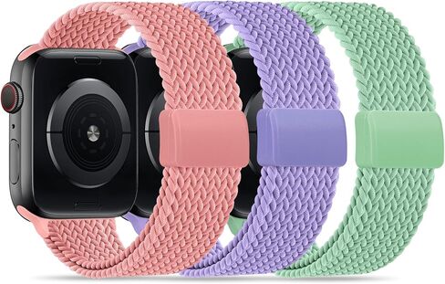 3 Pack Braided Magnetic Compatible with Kids Apple Watch Band 38mm 40mm 41mm 42mm 44mm 45mm 46mm 49mm, Stretchy Nylon Strap for Girls Boys iWatch Series 11/10/9/8/7/6/5/4/3/2/1/SE/Ultra in Kuwait