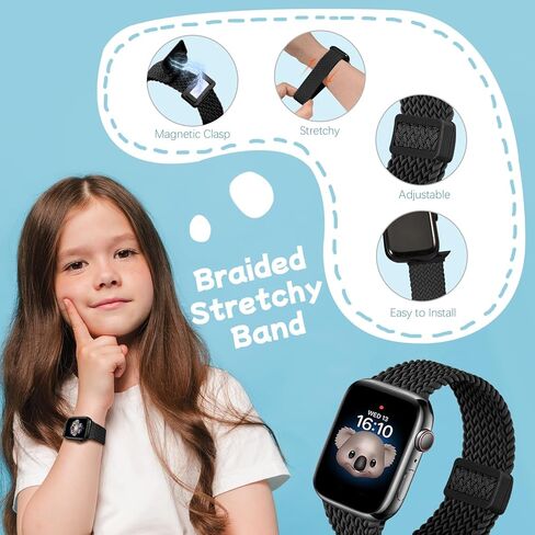 3 Pack Braided Magnetic Compatible with Kids Apple Watch Band 38mm 40mm 41mm 42mm 44mm 45mm 46mm 49mm, Stretchy Nylon Strap for Girls Boys iWatch Series 11/10/9/8/7/6/5/4/3/2/1/SE/Ultra in Kuwait