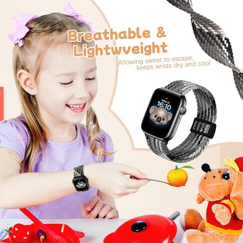 3 Pack Braided Magnetic Compatible with Kids Apple Watch Band 38mm 40mm 41mm 42mm 44mm 45mm 46mm 49mm, Stretchy Nylon Strap for Girls Boys iWatch Series 11/10/9/8/7/6/5/4/3/2/1/SE/Ultra in Kuwait