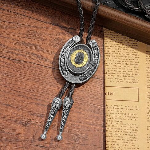Bolo Tie for Men Western Tie Cowboy Initial Letter ABCDJMR to Z Brown Leather Necktie Bolo Ties for Women in Saudi Arabia