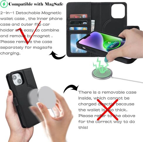Ｈａｖａｙａ for iPhone 15 Case Wallet Magsafe Compatible 2 in 1 Detachable with Card Holder Pu Leather Flip Folio Credit Card Slots Stand Magnetic Shockproof Phone Cover (6.1")-Black in Saudi Arabia