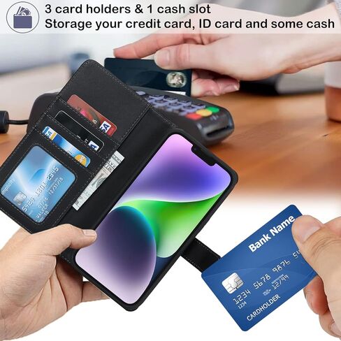 Ｈａｖａｙａ for iPhone 15 Case Wallet Magsafe Compatible 2 in 1 Detachable with Card Holder Pu Leather Flip Folio Credit Card Slots Stand Magnetic Shockproof Phone Cover (6.1")-Black in Saudi Arabia