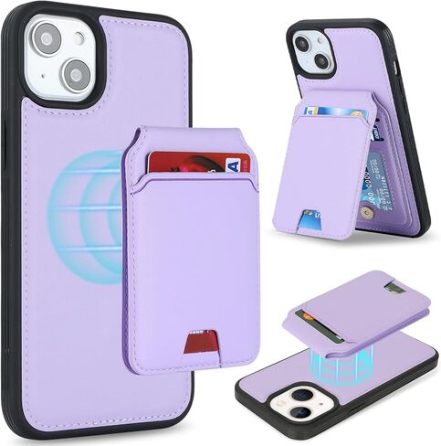 حافظة لهاتف iPhone 15 مع Magsafe متوافقة 2 في 1 قابلة للفصل مع حامل بطاقات من جلد البولي يوريثان وفتحات لبطاقة الائتمان وغطاء هاتف مغناطيسي مقاوم للصدمات (6.1 بوصة) - أسود in Kuwait