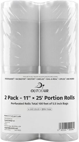11" x 25' Rolls (Fits Inside Machine) - 2 Pack (50 feet total) OutOfAir Vacuum Sealer Rolls. Works with FoodSaver Vacuum Sealers. 33% Thicker, BPA Free, Sous Vide, Commercial Grade in Saudi Arabia