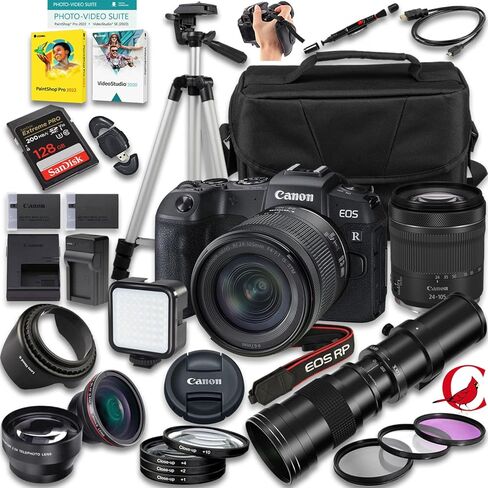 Canon EOS RP Mirrorless Camera with 24-105mm f/4-7.1 and 420-800mm f/8 Manual Super HD Telephoto Lens + 128 GB Memory + Extra Battery + Camera Case + More (29pc Bundle) in Saudi Arabia