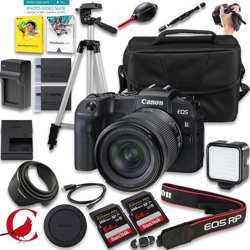 كاميرا Canon EOS RP بدون مرآة مع عدسة مقاس 24-105 مم f/4-7.1 + بطاقة ذاكرة سعة 128 جيجابايت + بطارية إضافية + شاحن إضافي + المزيد (حزمة مكونة من 23 قطعة) in Saudi Arabia