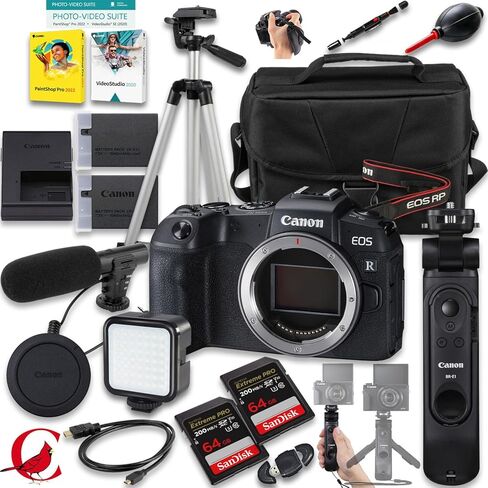 Canon EOS RP Mirrorless Camera + HG-100TBR Tripod Grip + 128 GB Memory Card + Extra Battery + More (23pc Bundle) in Saudi Arabia