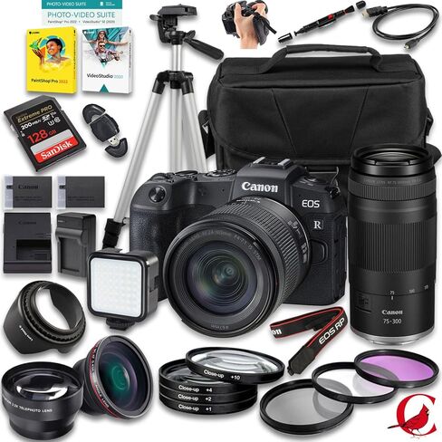 كاميرا Canon EOS RP بدون مرآة مع عدسة مقاس 24-105 مم f/4-7.1 و75-300 مم f/4-5.6 + ذاكرة سعة 128 جيجابايت + بطارية إضافية + حقيبة كاميرا + حامل ثلاثي القوائم + المزيد (حزمة مكونة من 30 قطعة) in Saudi Arabia
