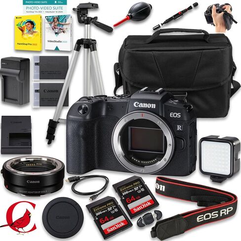 كاميرا Canon EOS RP بدون مرآة + محول التركيب EF-EOS R + بطاقة ذاكرة سعة 128 جيجابايت + بطارية إضافية + المزيد (حزمة مكونة من 20 قطعة) in Saudi Arabia